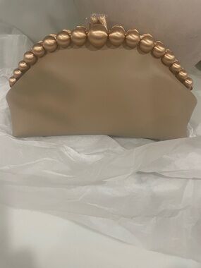 CULT GAIA Pearl-Handle Clutch in Beige and Gold